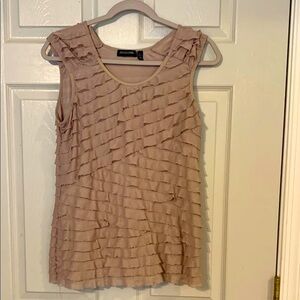 Notations Women's Ruffled Beige Sleeveless Blouse Large